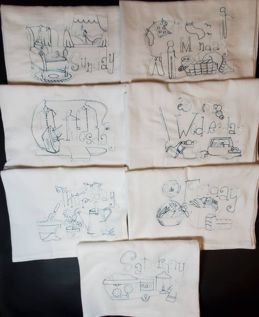 Days of the week chores embroidered tea towels, Sunday-Monday-Tuesday- –  Can't Sit Still Crafts