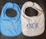 monogram baby boy bib, custom personalized baby gift, terry cloth bib, drool bib, new baby gift, baby shower gift,