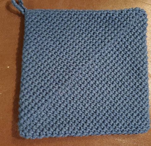 Crochet dark blue pot holder, kitchen decor, trivet, double thick hot pad, Valentine&#39;s gift, Mother&#39;s Day gift, birthday gift for the cook