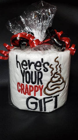 embroidered crappy gift toilet paper, gag gift, white elephant gift, birthday gift, Christmas gift, stocking stuffer, secret pal gift