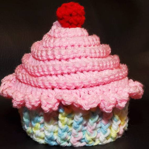 Infant winter pink cupcake hat with cherry, crochet cupcake hat, birthday gift, Christmas gift, stocking stuffer, new baby shower gift