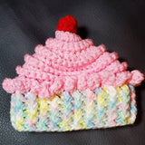 Infant winter pink cupcake hat with cherry, crochet cupcake hat, birthday gift, Christmas gift, stocking stuffer, new baby shower gift