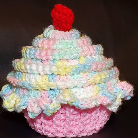 Infant winter multi-colored cupcake hat with cherry, crochet cupcake hat, Christmas gift, stocking stuffer, new baby shower gift