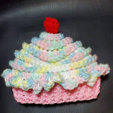 Infant winter multi-colored cupcake hat with cherry, crochet cupcake hat, Christmas gift, stocking stuffer, new baby shower gift