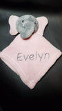 personalized pink elephant animal lovey security blanket and regular fleece blanket 2-piece set, Custom embroidered new baby gift, Christmas