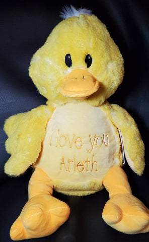 custom duck plushie, embroidered birth statistics, personalized new baby gift, Christmas gift, birthday gift, flower girl, adoption