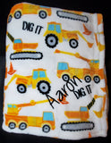 construction truck throw blanket, custom personalized monogrammed blanket, back hoe, birthday gift, Christmas gift, gifts for boys