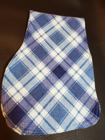 contoured flannel burp cloth in a blue checked fabric for a baby boy,  new baby gift,  baby shower gift,  new baby essentials, blue burp rag