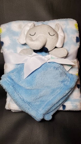 personalized baby boy gift, blue elephant with bow tie lovey and blanket 2-piece set, custom embroidered new baby gift, baby shower gift