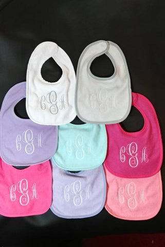 monogram baby bib with water resistant, Custom embroidered monogram terry cloth bib, new baby gift, drool bib, baby shower gift