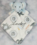 blue elephant lovey security blanket, custom personalized embroidered new baby gift, Christmas gift, baby shower gift