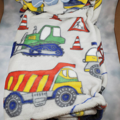 personalized boy blanket with construction trucks, custom personalized monogrammed blanket, back hoe, birthday gift, Christmas gift