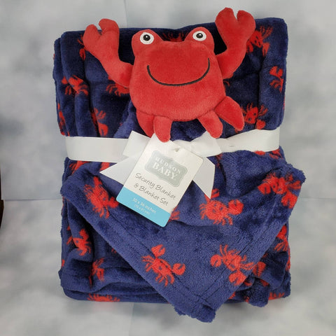 red crab with blue lovey blanket 2-piece set custom personalized embroidered baby gift ocean or nautical theme