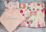 pinkish peach elephant lovey security blanket and regular blanket 2-piece set, Custom personalized embroidered new baby gift, Easter gift