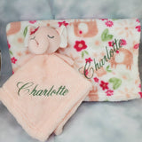 pinkish peach elephant lovey security blanket and regular blanket 2-piece set, Custom personalized embroidered new baby gift, Easter gift