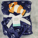 personalized clown fish lovey blanket 2-piece set, custom embroidered new baby gift, nautical or ocean theme, Christmas gift, baby shower