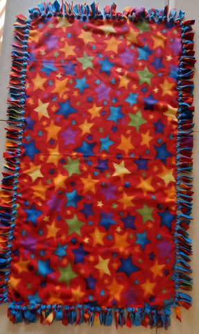 fleece tied multi-colored star blanket, Christmas gift, birthday gift, boy blanket, girl blanket, fleece throw blanket, toddler blanket