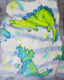 personalized dinosaur throw blanket, monogrammed girl/boy blanket, blue and lime green dinosaur blanket, birthday gift, Christmas gift,