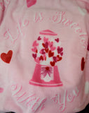 personalized throw blanket with a gumball machine and hearts, life is sweeter with you, Valentine's day gift, birthday or anniversary gift
