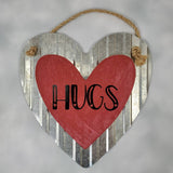 Metal heart hugs sign, rustic home decor, Mother's day gift, anniversary gift, heart hugs wall decor sign, housewarming gift, wedding shower