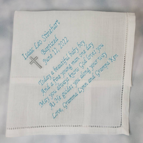 Baptism handkerchief for boy, custom personalized with gift box, boy baptism gift, baptism keepsake