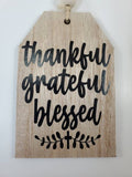 home decor, tiered tray decor, thankful, grateful, blessed, wood tag with wood beads, home decor, country farmhouse rustic decor
