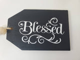 home decor, tiered tray decor, blessed, black tag with wooden beads, home decor, country farmhouse rustic decor, gift tag