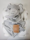 grey elephant lovey blanket and regular blanket 2-piece set, custom personalized monogrammed embroidered new baby gift, baby shower gift