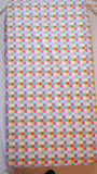 fitted crib sheet, checkered crib sheet, pink green brown blue yellow cream bold colored crib sheet, toddler bed sheet