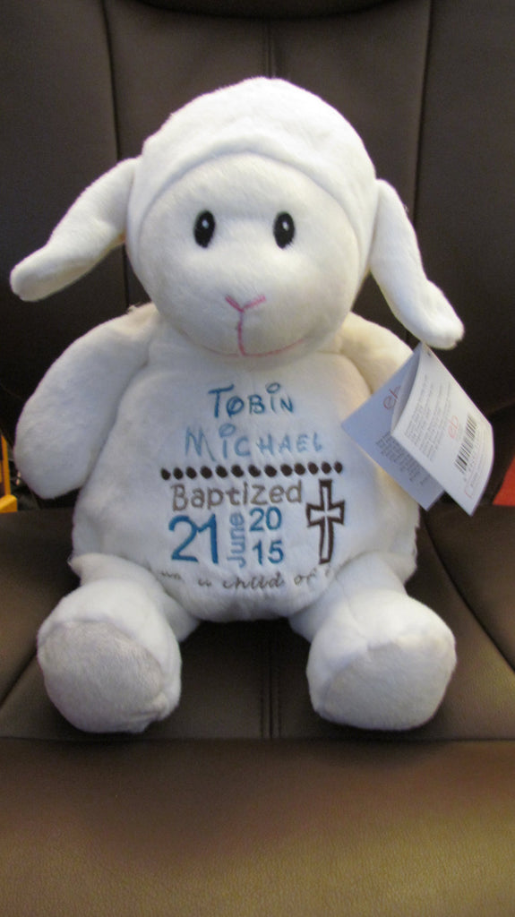 Custom personalized embroidered baptism lamb stuffed plush animal