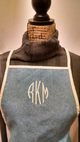 denim children&#39;s apron, toddler apron, paint smock, monogrammed custom embroidered apron, personalized apron, kitchen helper, gifts for kids