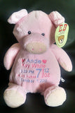 Custom personalized embroidered birth statistics stuffed pig plush animal