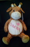 Custom personalized embroidered birth statistics stuffed giraffe plush animal ring bearer flower girl adoption new baby birthday gift