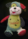 Custom personalized embroidered Harlequin patch stuffed dog plush animal- birth statistics - ring bearer - flower girl