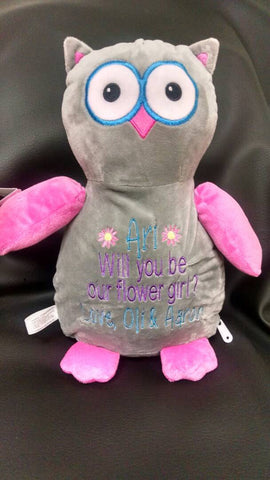 Custom personalized embroidered owl stuffed plush animal birth statistics adoption flower girl birthday gift